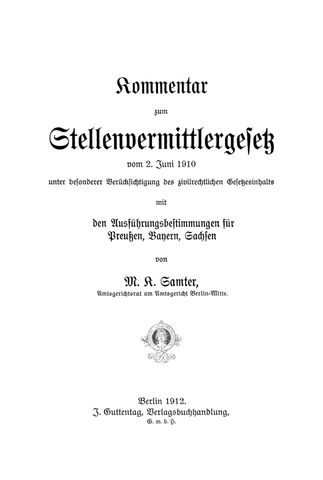 Kommentar zum Stellenvermittlergesetz vom 2 Juni 1910 German Edition M K Samter Kitap Kapağı