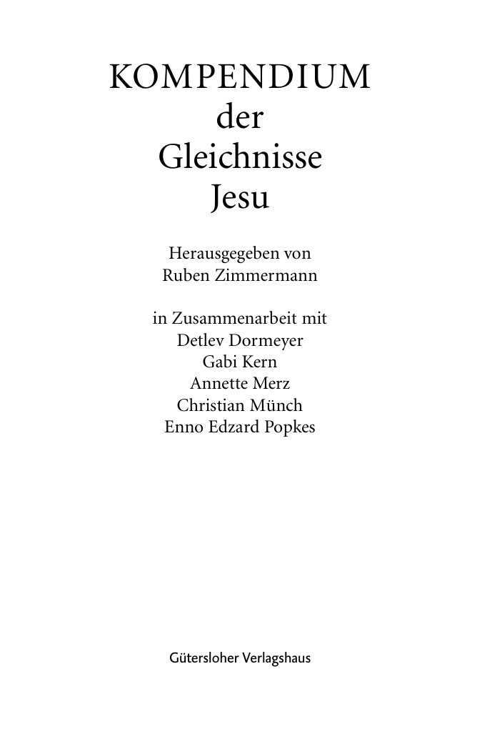 Kompendium der Gleichnisse Jesu German Edition Ruben Zimmermann Kitap Kapağı