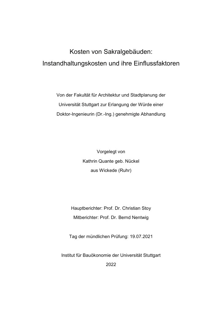 Kosten von Sakralgebauden German Edition Kathrin Quante Kitap Kapağı