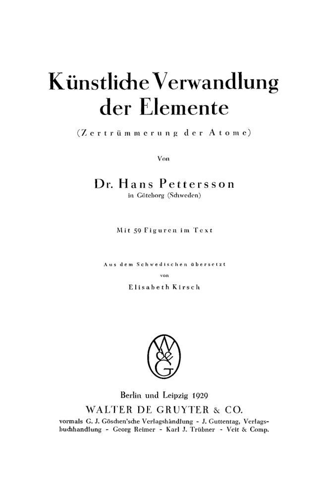 Kunstliche Verwandlung der Elemente German Edition Hans Pettersson Kitap Kapağı