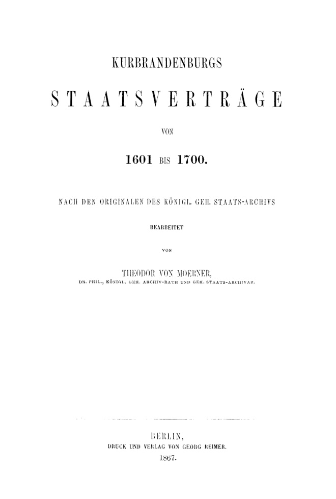 Kurbrandenburgs Staatsvertrage von 1601 bis 1700 German Edition Theodor von Morner Kitap Kapağı