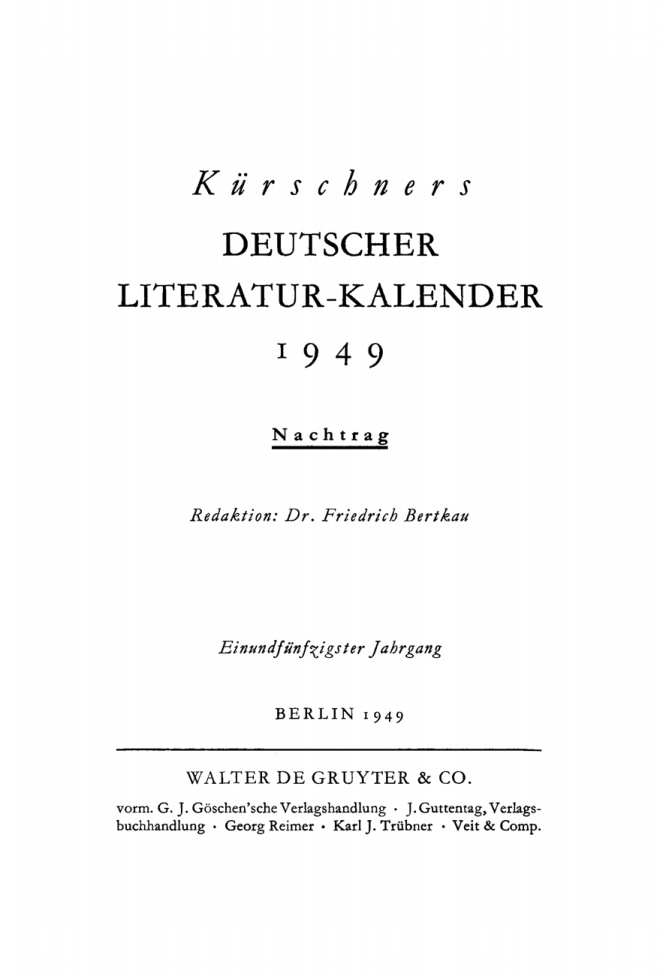 Kurschners Deutscher Literatur Kalender auf das Jahr German Edition Friedrich Bertkau Kitap Kapağı