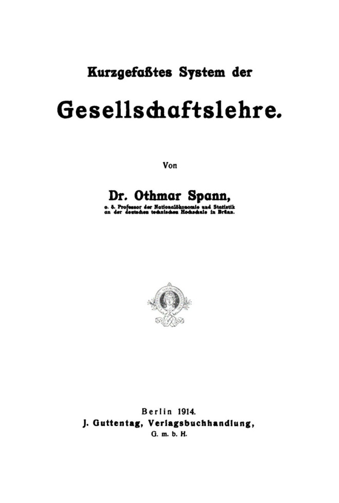 Kurzgefasstes System der Gesellschaftslehre German Edition Othmar Spann Kitap Kapağı