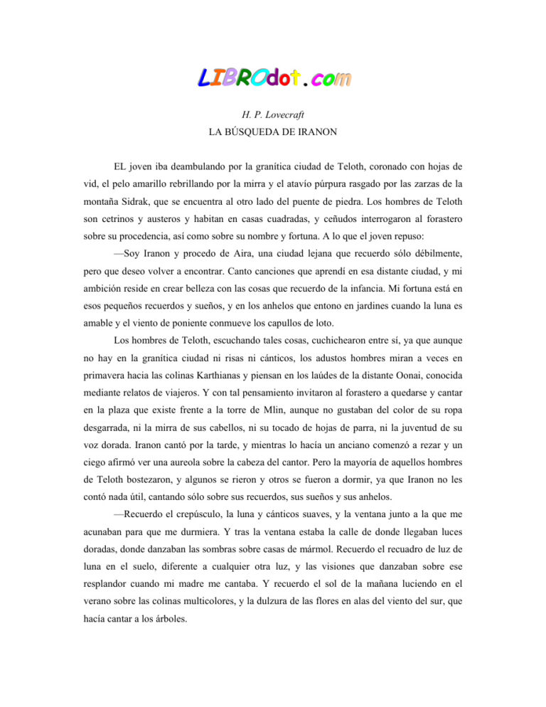 La Busqueda de Iranon H P Lovecraft Kitap Kapağı