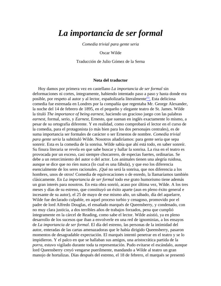 La importancia de llamarse Ernesto Spanish Edition Oscar Wilde Kitap Kapağı