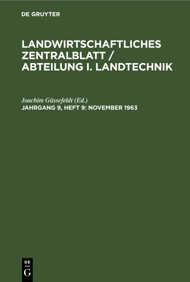 Landwirtschaftliches Zentralblatt Abteilung I Landtechnik German Edition Joachim Gussefeldt Kitap Kapağı