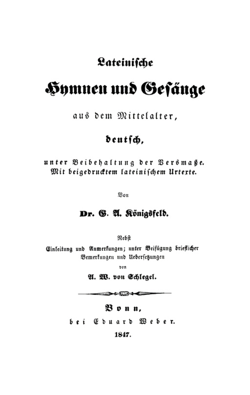 Lateinische Hymnen und Gesange aus dem Mittelalter deutsch unter Beibehandlung der Versmasse German Edition G A Konigsfeld Kitap Kapağı