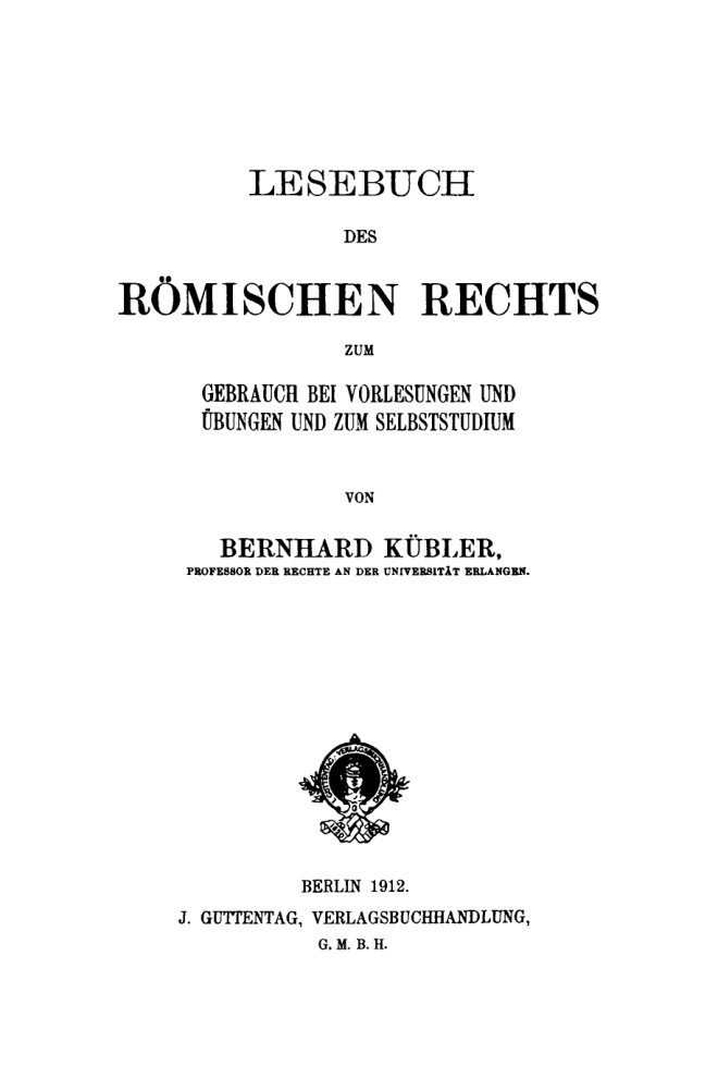 Lesebuch des romischen Rechts German Edition Bernhard Kubler Kitap Kapağı