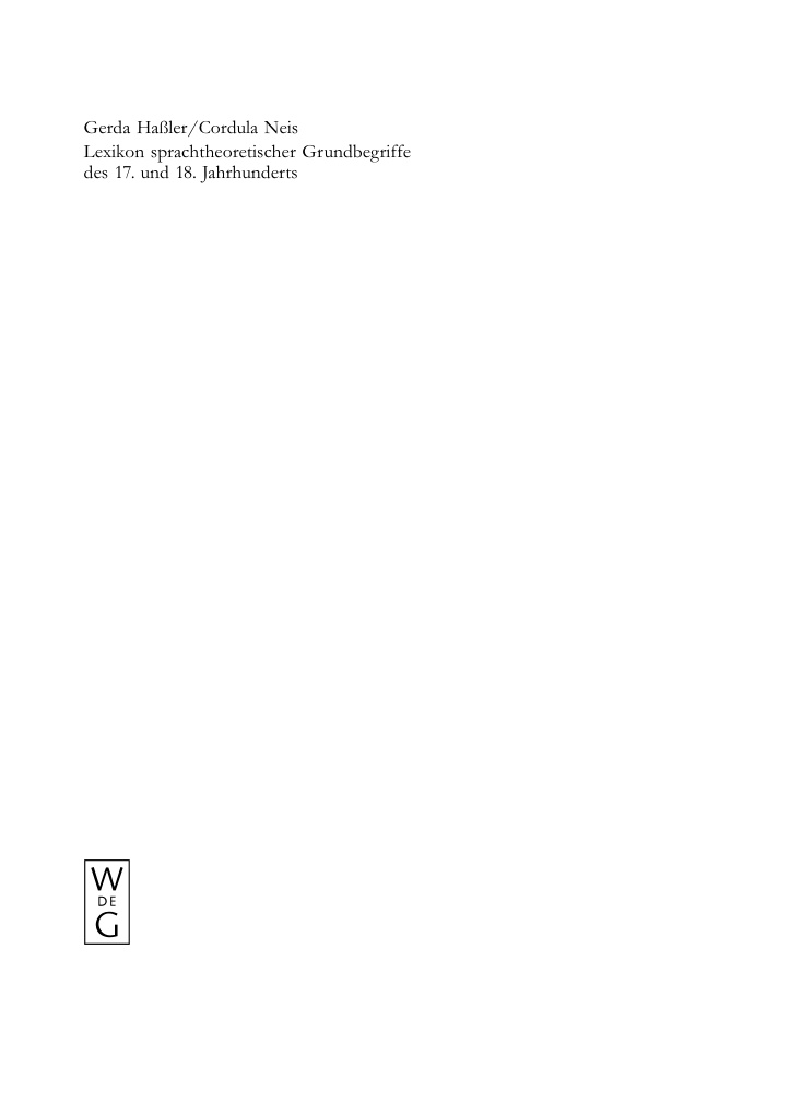 Lexikon sprachtheoretischer Grundbegriffe des 17 und 18 Jahrhunderts German Edition Gerda Hassler Kitap Kapağı