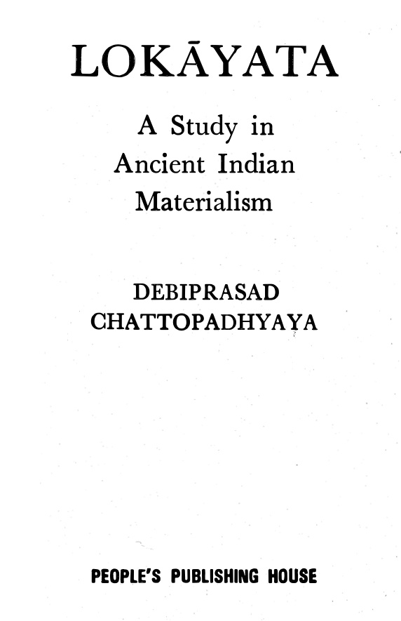 Lokayata A Study in Ancient Indian Materialism Debiprasad Chattopadhyaya Kitap Kapağı