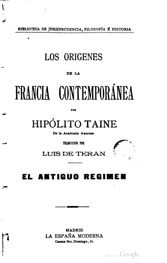 Los Origenes de la Francia Contemporanea Spanish Edition Hippolyte Taine Kitap Kapağı