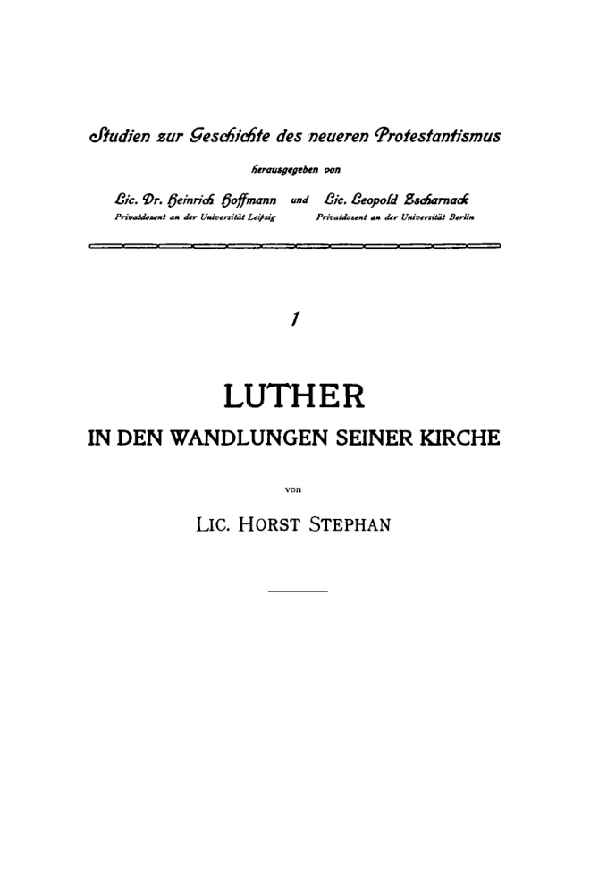 Luther in den Wandlungen seiner Kirche German Edition Horst Stephan Kitap Kapağı