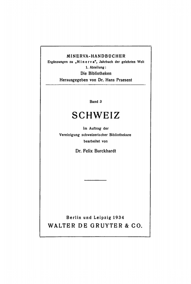 MINERVA Abt 1 Band 3 Schweiz German Edition Felix Burckhardt Kitap Kapağı