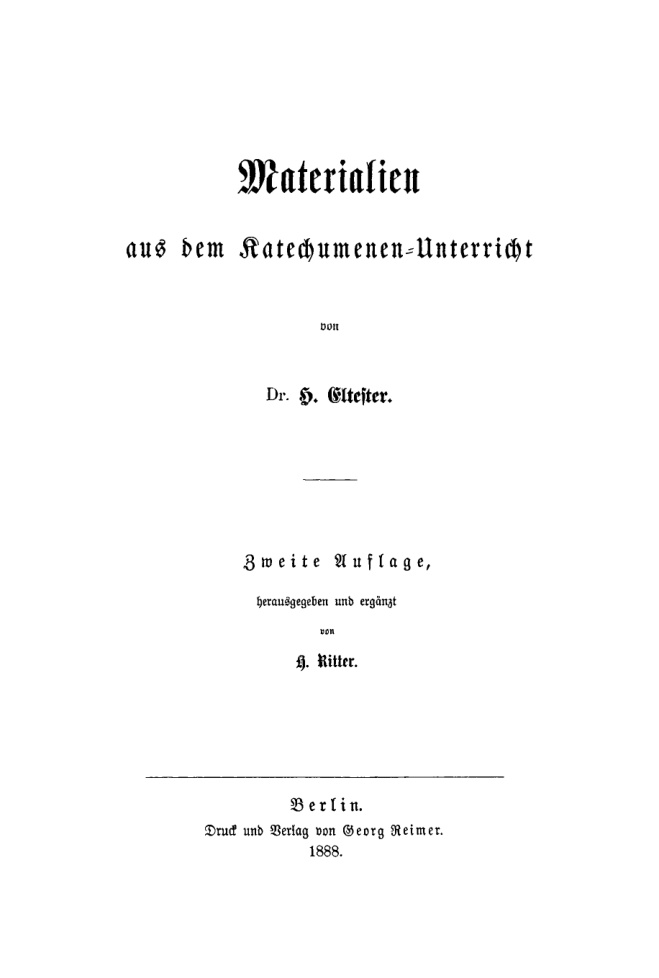 Materialien aus dem Katechumenen Unterricht German Edition Heinrich Eltester Kitap Kapağı