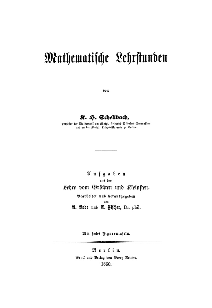 Mathematische Lehrstunden German Edition K H Schellbach Kitap Kapağı