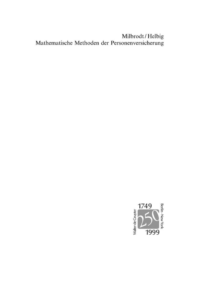 Mathematische Methoden der Personenversicherung German Edition Hartmut Milbrodt Kitap Kapağı