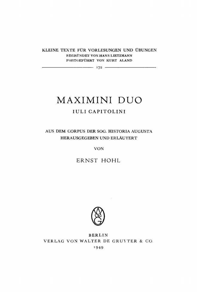 Maximini duo Iuli Capitolini German Edition Iulius Capitolinus Kitap Kapağı
