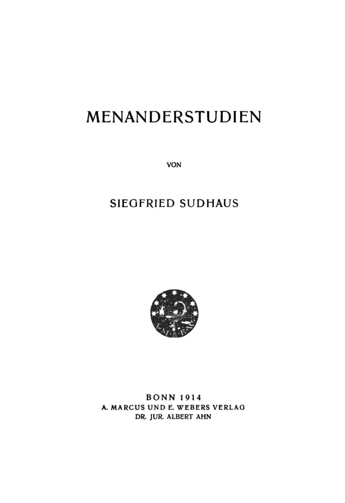 Menanderstudien German Edition Siegfried Sudhaus Kitap Kapağı