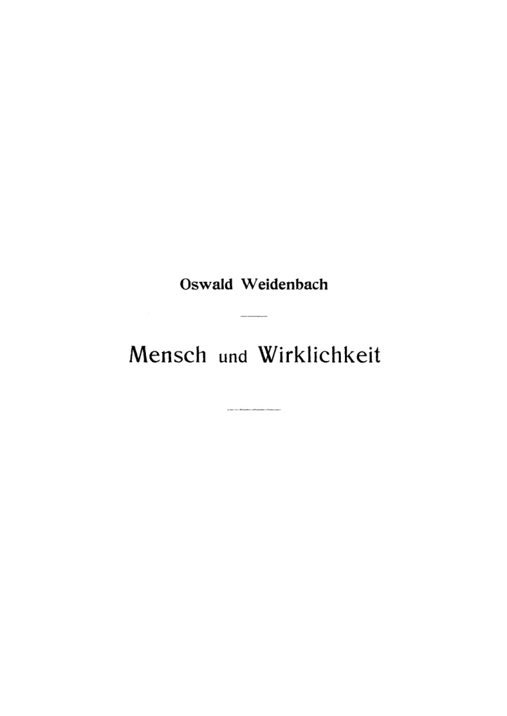 Mensch und Wirklichkeit German Edition Oswald Weidenbach Kitap Kapağı