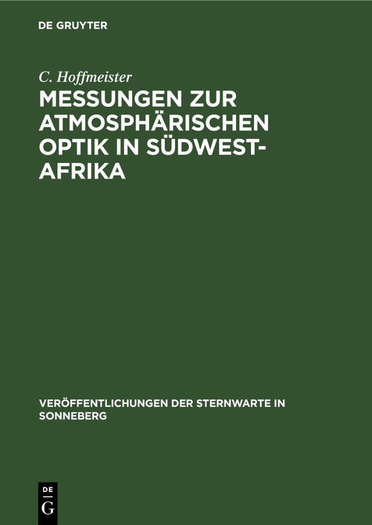 Messungen zur atmospharischen Optik in Sudwest Afrika German Edition C Hoffmeister Kitap Kapağı