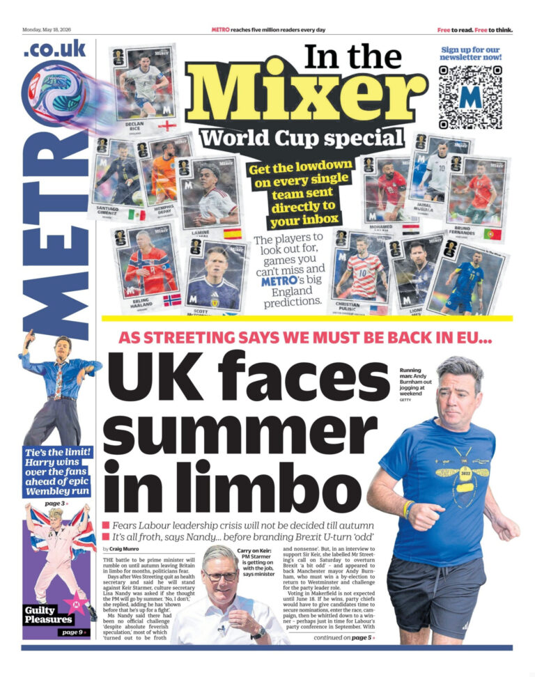 Metro UK 18 May 2026 Metro UK Kitap Kapağı