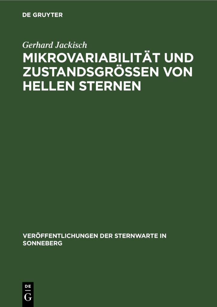 Mikrovariabilitat und Zustandsgrossen von hellen Sternen German Edition Gerhard Jackisch Kitap Kapağı