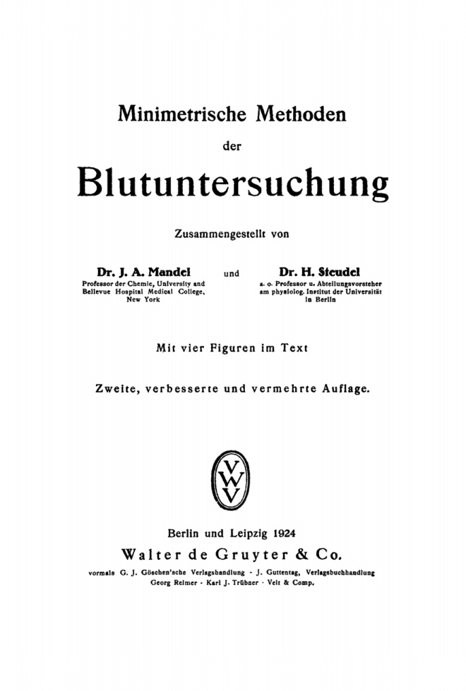 Minimetrische Methoden der Blutuntersuchung German Edition J A Mandel Kitap Kapağı