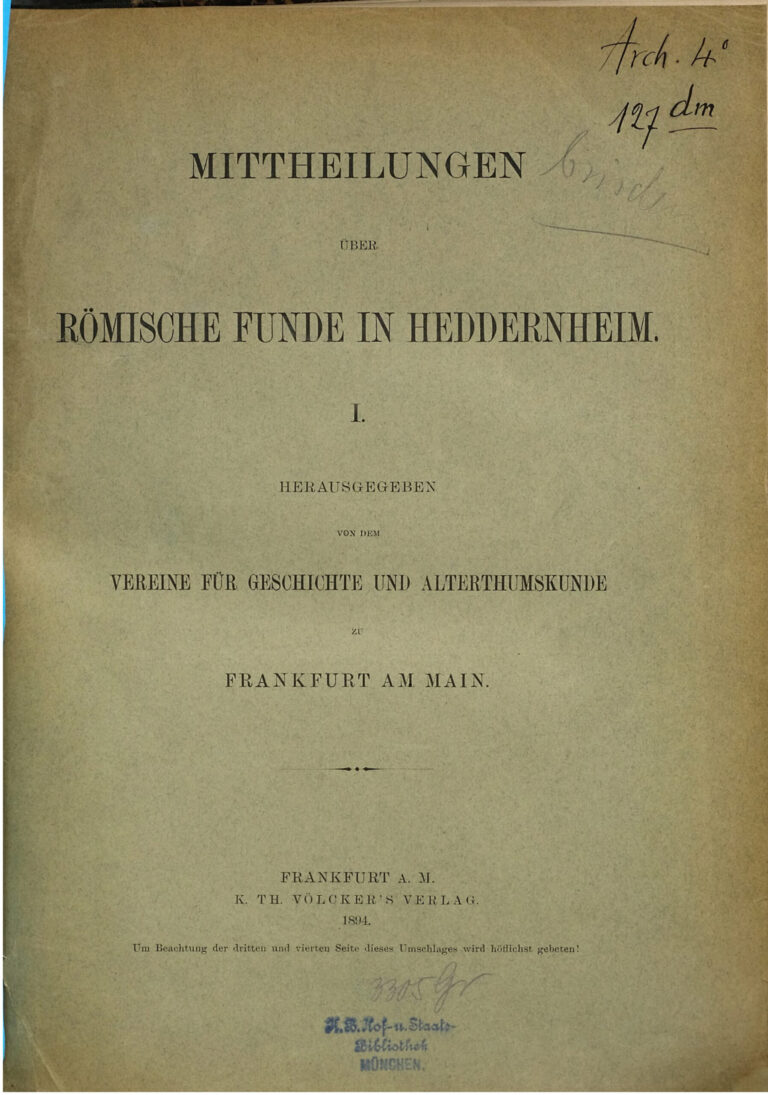 Mitteilungen uber romische Funde in Heddernheim German Edition Verein fur Geschichte und Alterthumskunde zu Frankfurt am Main Kitap Kapağı