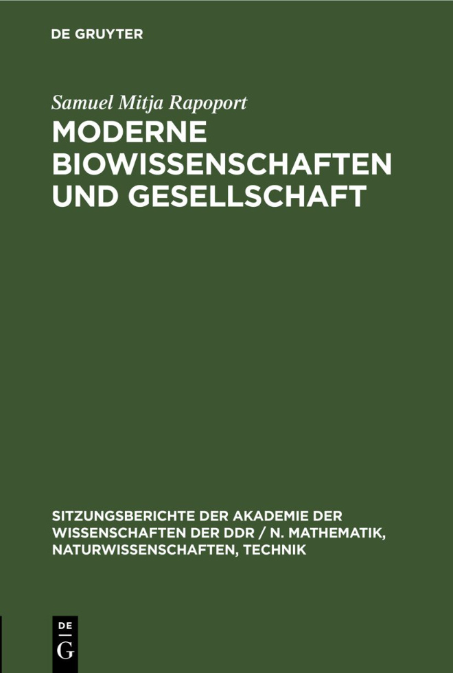 Moderne Biowissenschaften und Gesellschaft German Edition Samuel Mitja Rapoport Kitap Kapağı