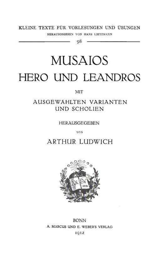 Musaios Hero und Leandros German Edition Arthur Ludwich Kitap Kapağı