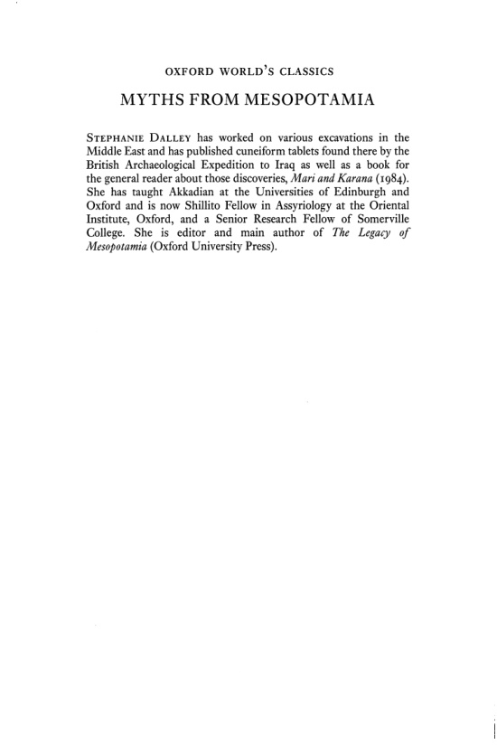 Myths from Mesopotamia Stephanie Dalley Kitap Kapağı