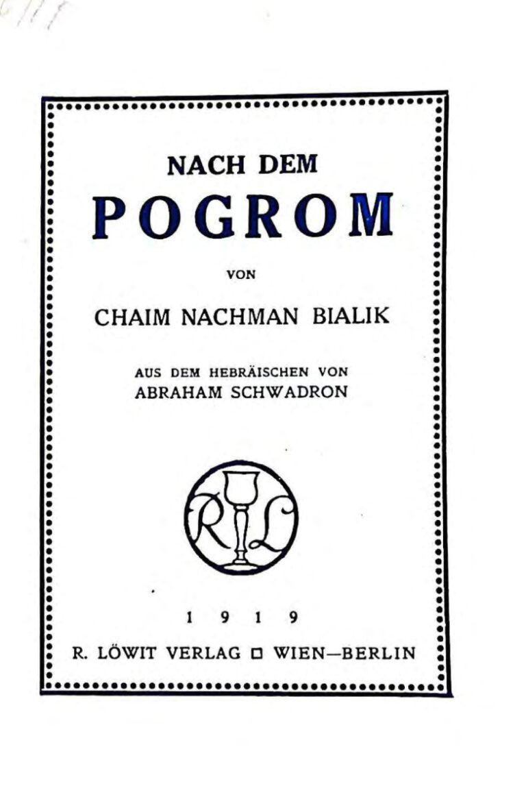 Nach dem Pogrom German Edition Chaim Nachman Bialik Kitap Kapağı