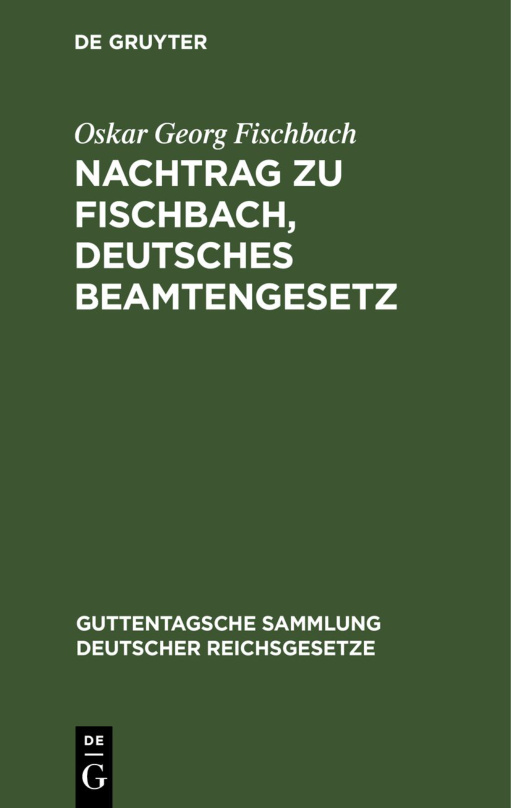 Nachtrag zu Fischbach Deutsches Beamtengesetz German Edition Oskar Georg Fischbach Kitap Kapağı