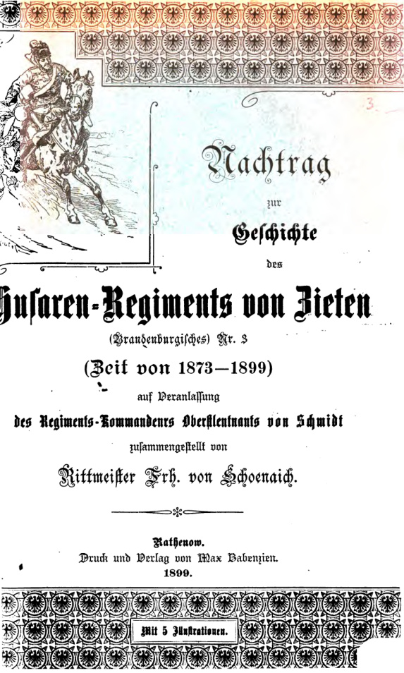 Nachtrag zur Geschichte des Husaren Regiments von Zieten Nr 3 German Edition Paul Eugen von Hoverbeck gen von Schoenaich Kitap Kapağı