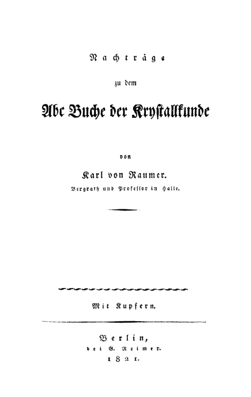 Nachtrage zu dem ABC Buche der Krystallkunde German Edition Karl Von Raumer Kitap Kapağı