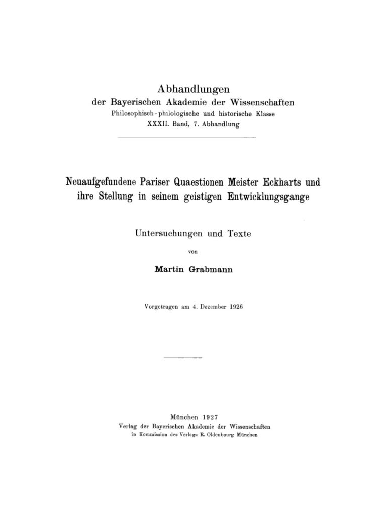 Neuaufgefundene Pariser Quaestionen Meister Eckharts und ihre Stellung German Edition Martin Grabmann Kitap Kapağı