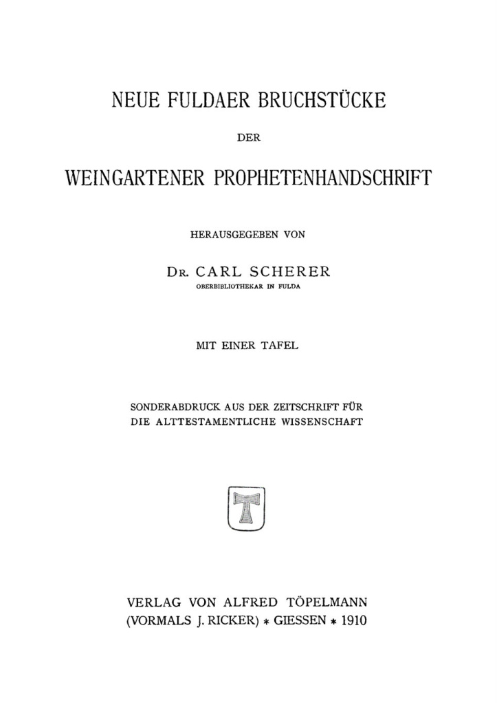 Neue Fuldaer Bruchstucke der Weingartener Prophetenhandschrift German Edition Carl Scherer Kitap Kapağı