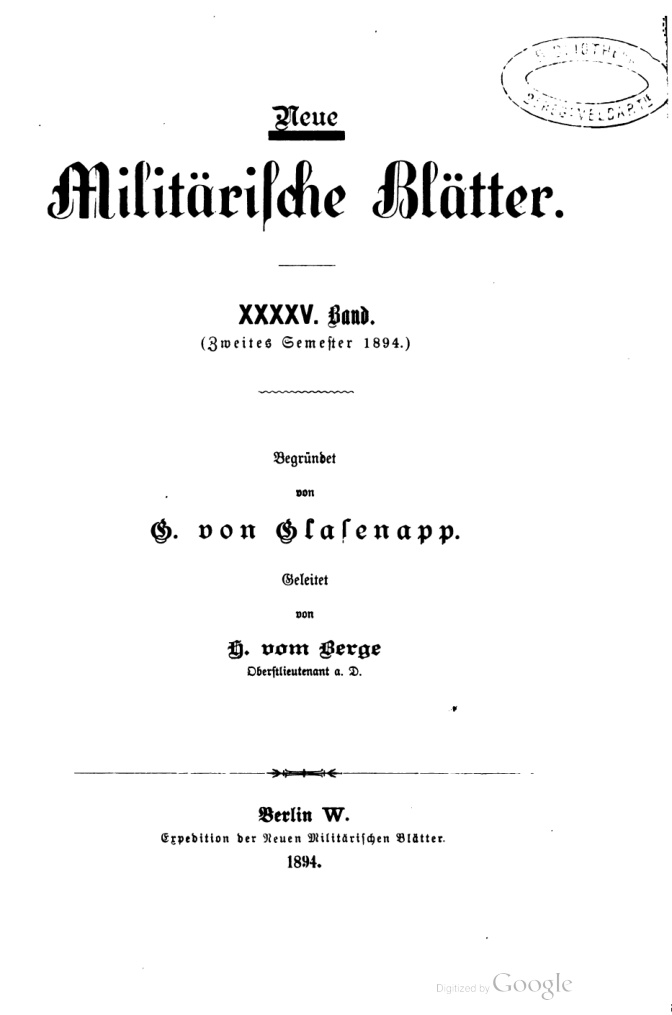 Neue Militarische Blatter Zweites Semester 1894 German Edition H vom Berge Kitap Kapağı
