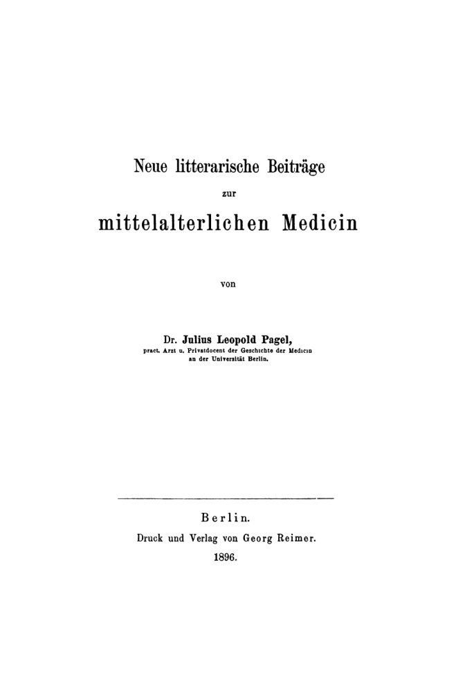 Neue litterarische Beitrage zur mittelalterlichen Medicin German Edition Julius Leopold Pagel Kitap Kapağı