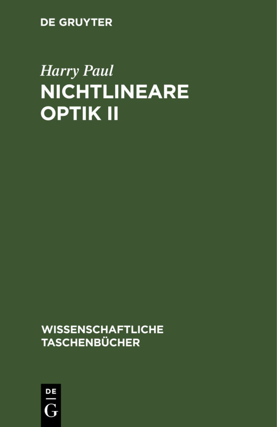 Nichtlineare Optik II German Edition Harry Paul Kitap Kapağı