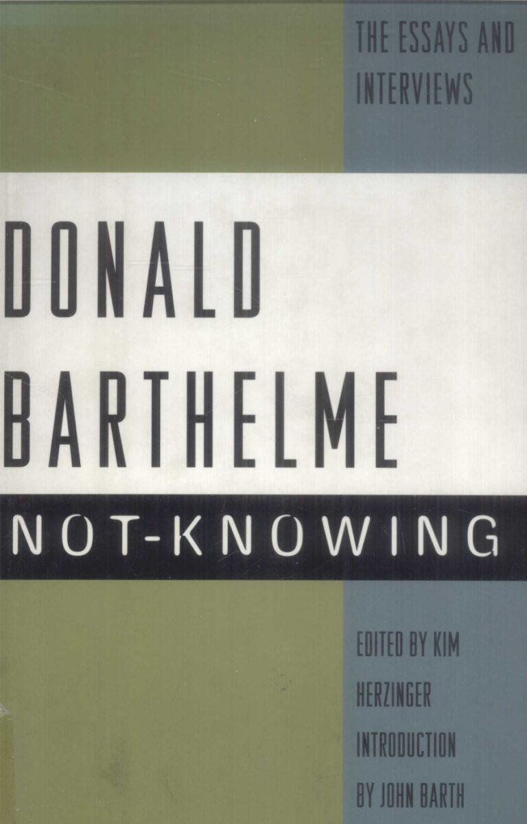 Not Knowing Donald Barthelme Kitap Kapağı