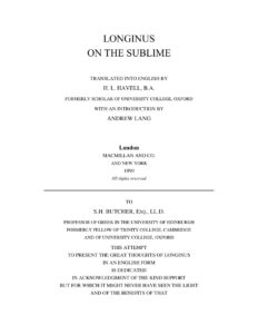 On the Sublime Cassius Longinus Kitap Kapağı