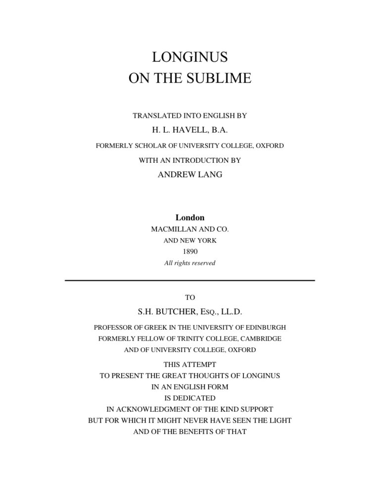 On the Sublime Cassius Longinus Kitap Kapağı