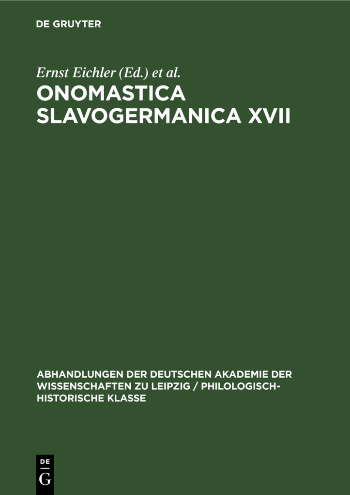 Onomastica Slavogermanica XVII PDF Download