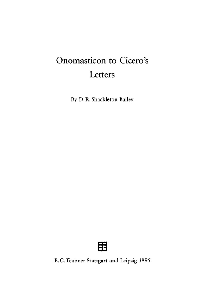 Onomasticon to Cicero's Letters PDF Download