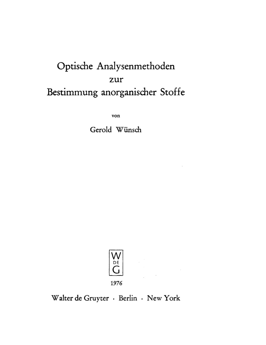 Optische Analysenmethoden zur Bestimmung anorganischer Stoffe PDF Download