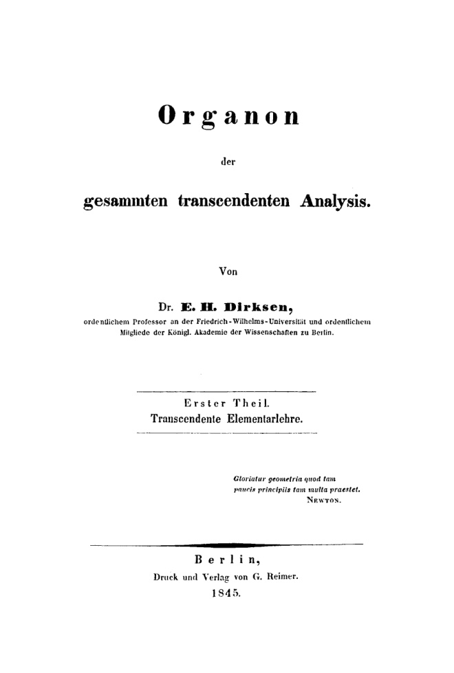 Organon der gesammten transcendenten Analysis Teil 1 German Edition E H Dirksen Kitap Kapağı
