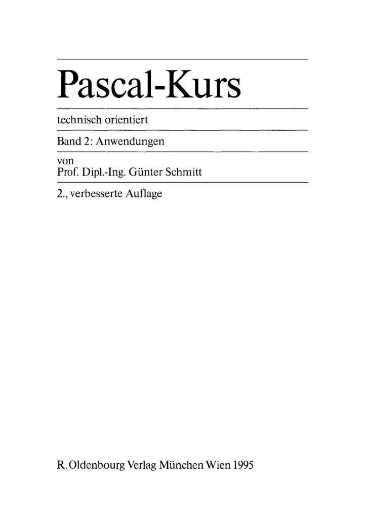 Pascal Kurs technisch orientiert Band 2 German Edition Gunter Schmitt Kitap Kapağı