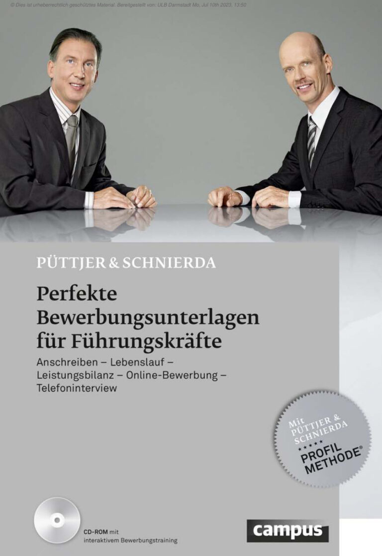 Perfekte Bewerbungsunterlagen fur Fuhrungskrafte German Edition PUTTJER n SCHNIERDA Kitap Kapağı