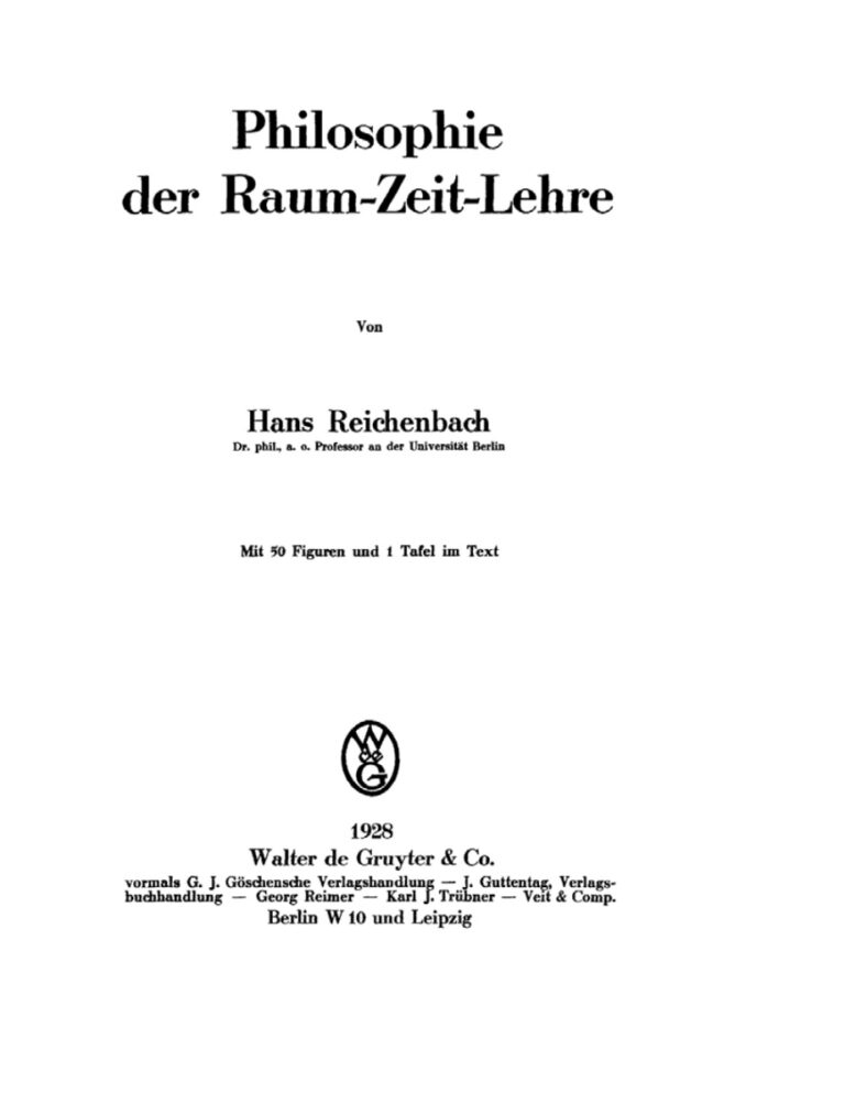 Philosophie der Raum Zeit Lehre German Edition Hans Reichenbach Kitap Kapağı